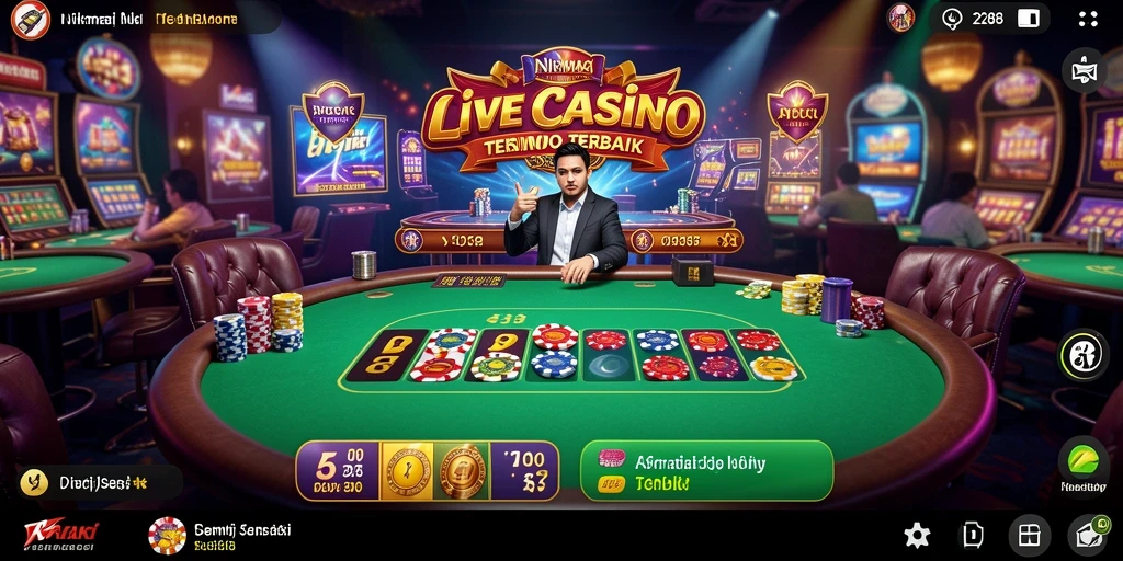 Screenshot gameplay Live Casino yang menampilkan dealer langsung dan permainan menarik.