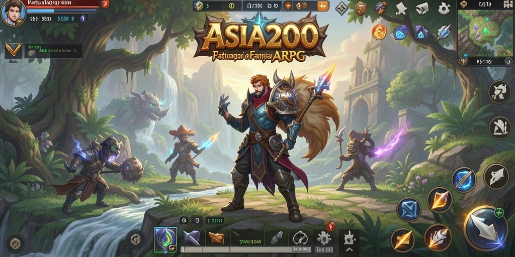 Tangkapan layar gameplay ASIA200 yang menunjukkan pertempuran seru di dunia fantasi.