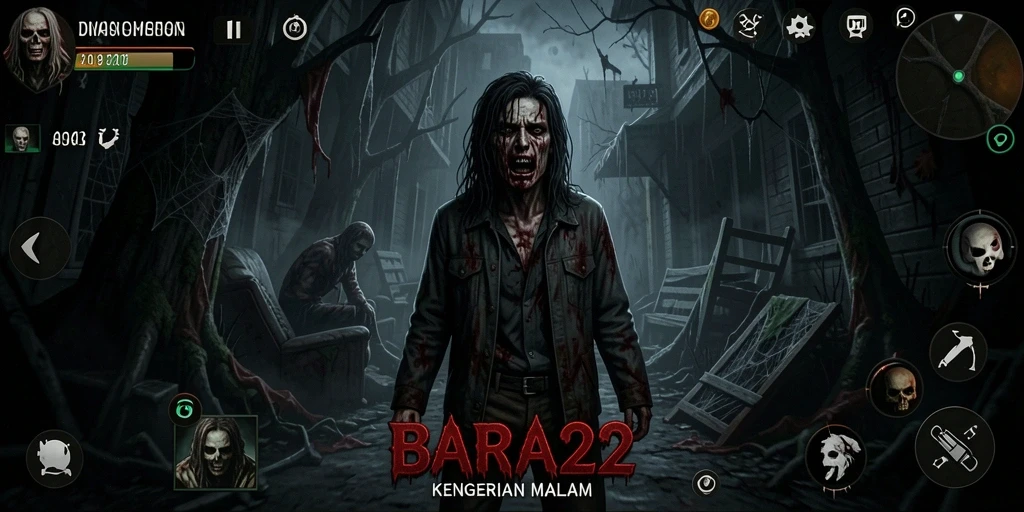 Screenshot dari gameplay BARA22 dengan suasana horror yang menakutkan.
