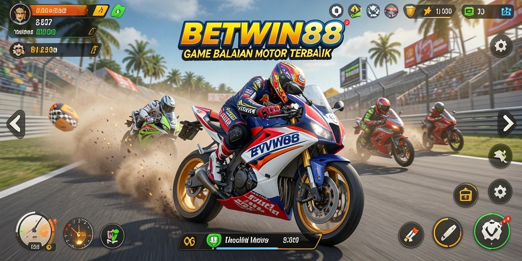 Tampilan gameplay seru di BETWIN88 dengan balapan motor penuh akselerasi.