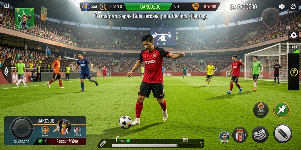 Tampilan gameplay seru GARCO200 dalam aksi sepak bola.