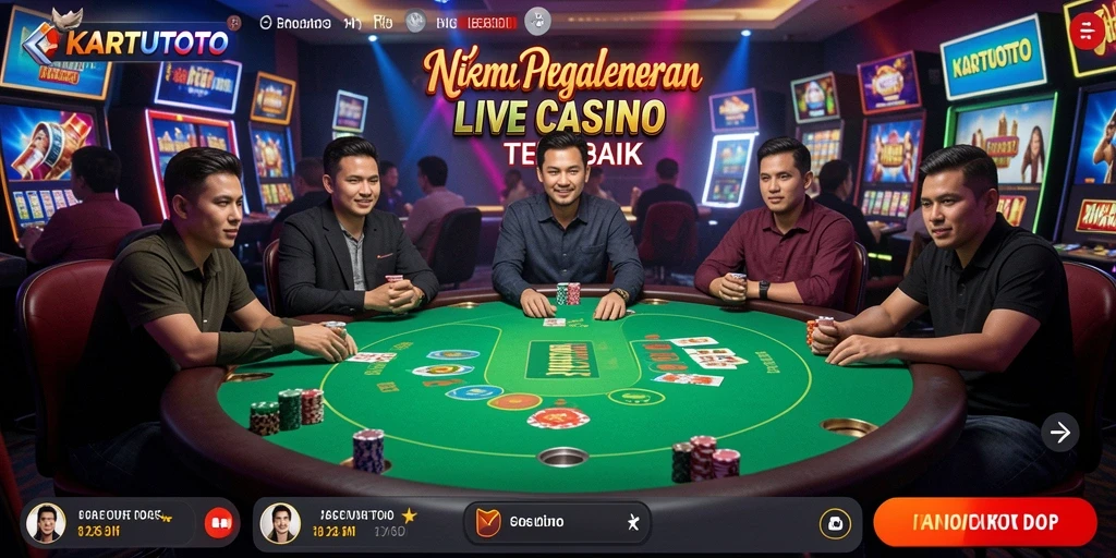 Screenshot KARTUTOTO menampilkan gameplay Live Casino yang mendebarkan.