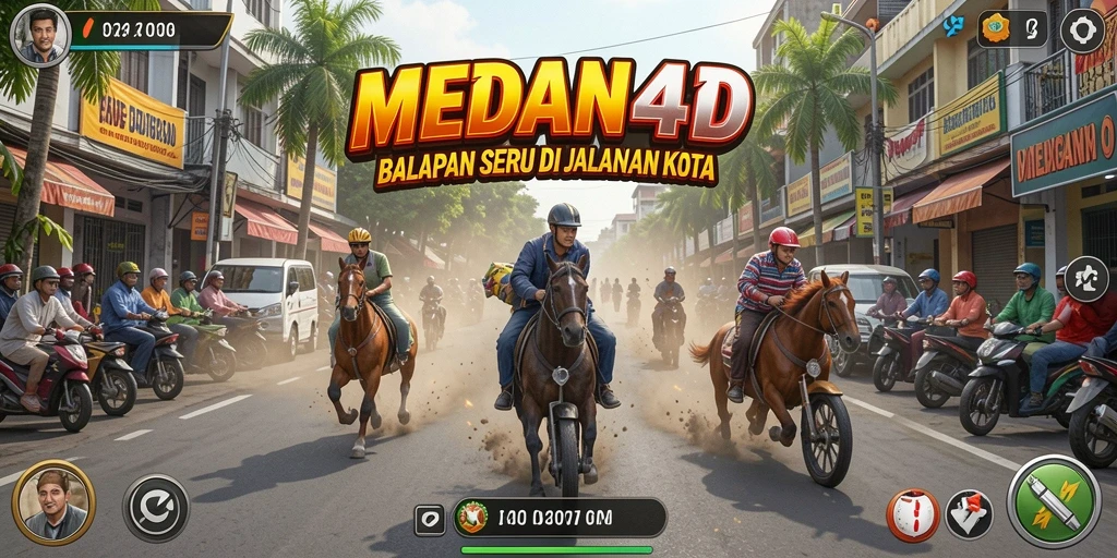 Screenshot gameplay MEDAN4D menunjukkan serunya balapan di jalanan kota.