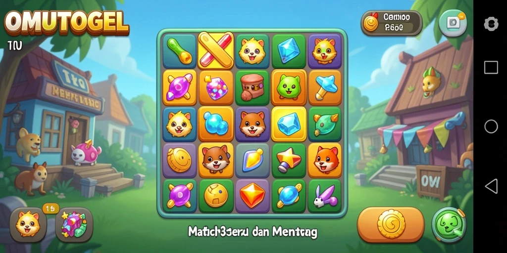 Screenshot gameplay OMUTOGEL menampilkan keseruan permainan Match-3.