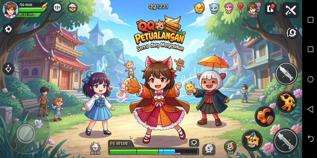 Tampilan aksi seru gameplay QQ1221 dengan karakter Anime.