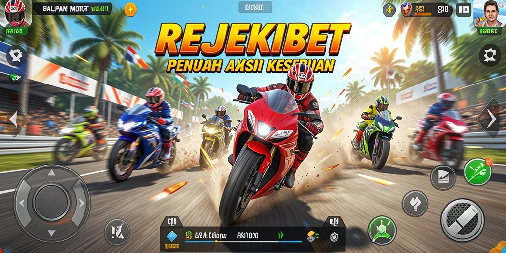 Screenshot utama REJEKIBET: menunjukkan motor balap dalam aksi cepat di lintasan.